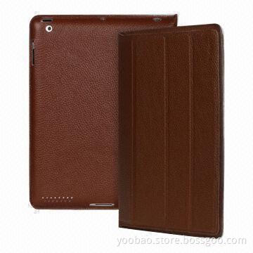 Genuine Leather Cases for iPad 3, with Sleep Function, Comes in Red/Black/Orange